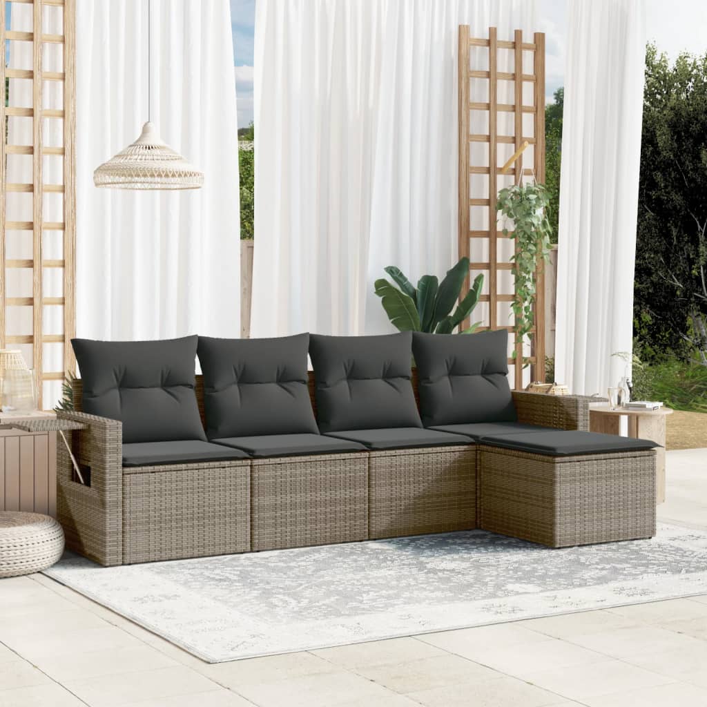 5-tlg. Garten-Sofagarnitur mit Kissen Schwarz Poly Rattan
