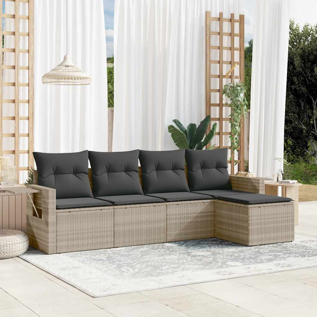 5-tlg. Garten-Sofagarnitur mit Kissen Schwarz Poly Rattan