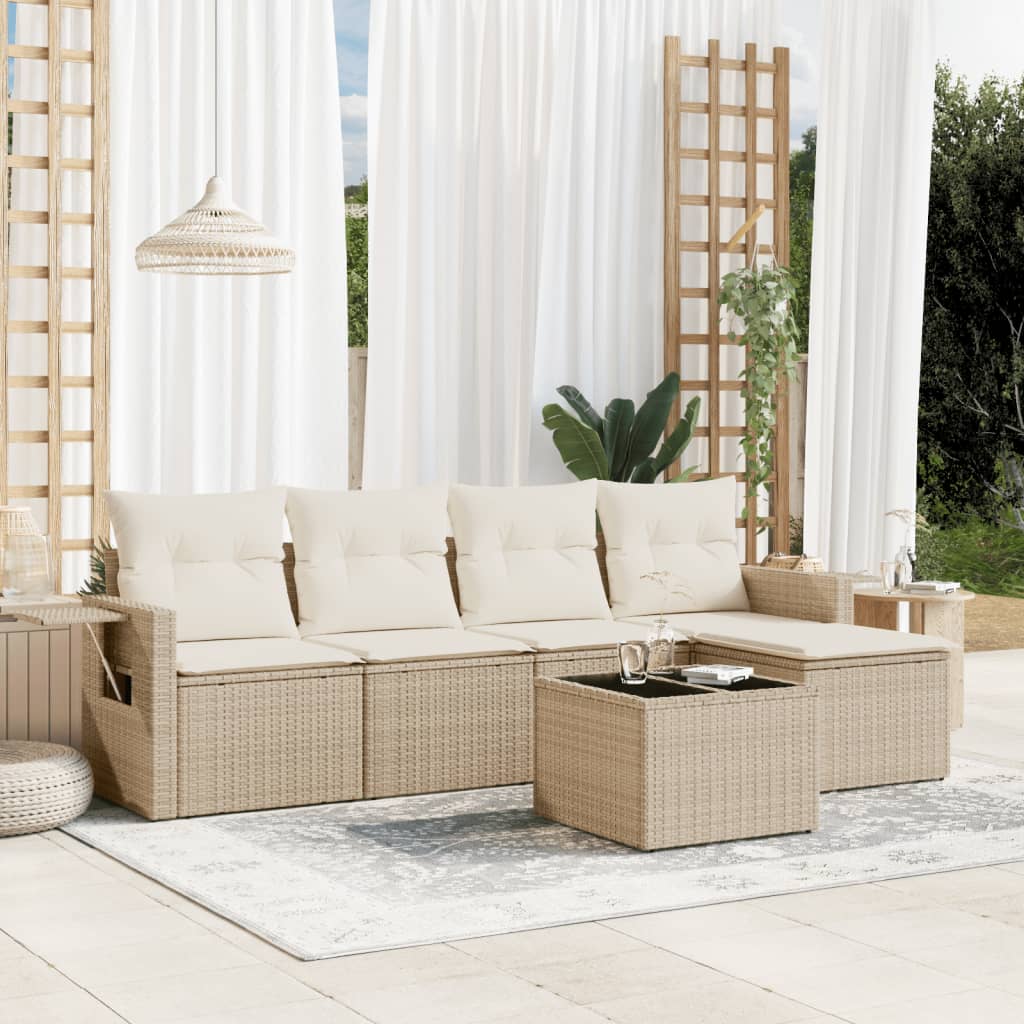 5-tlg. Garten-Sofagarnitur mit Kissen Schwarz Poly Rattan