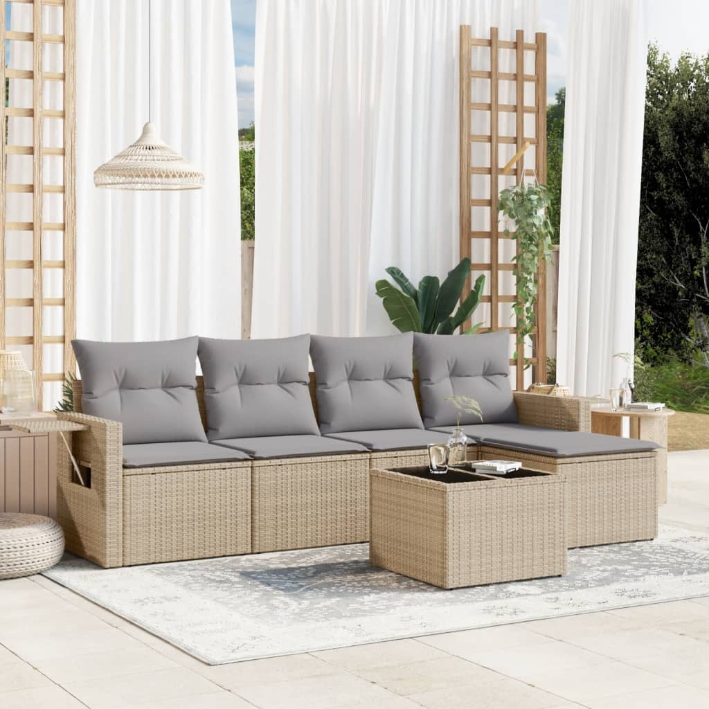 5-tlg. Garten-Sofagarnitur mit Kissen Schwarz Poly Rattan