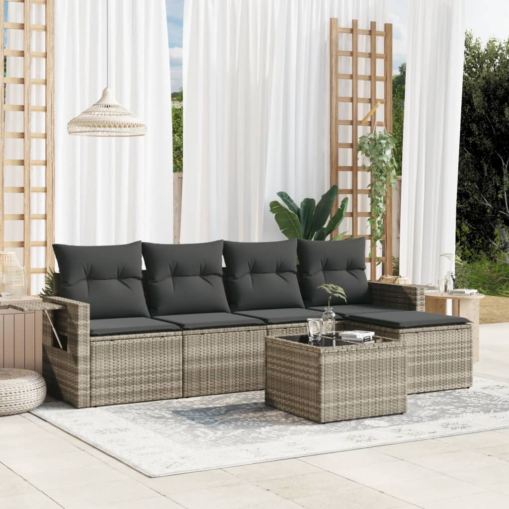 5-tlg. Garten-Sofagarnitur mit Kissen Schwarz Poly Rattan