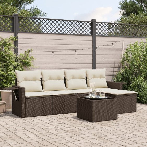 5-tlg. Garten-Sofagarnitur mit Kissen Schwarz Poly Rattan