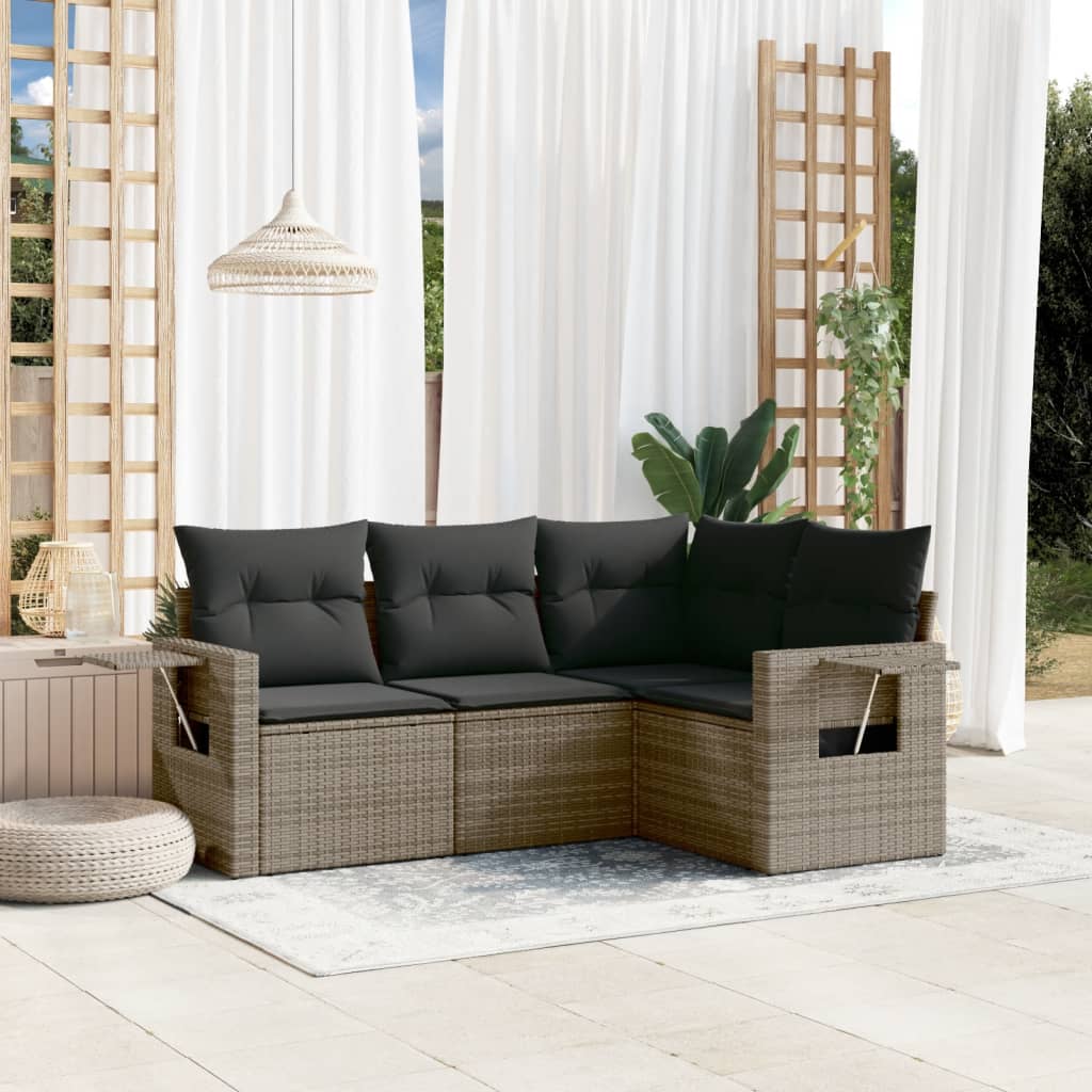 4-tlg. Garten-Sofagarnitur mit Kissen Schwarz Poly Rattan