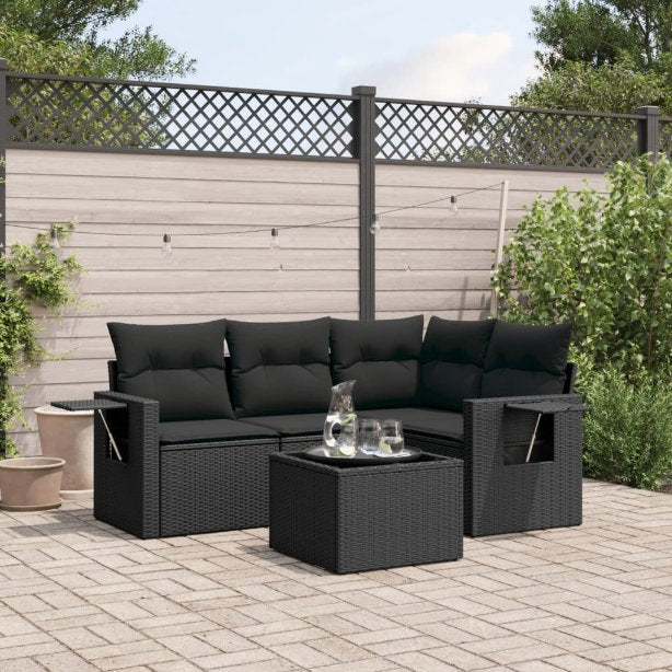 4-tlg. Garten-Sofagarnitur mit Kissen Schwarz Poly Rattan
