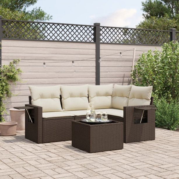 4-tlg. Garten-Sofagarnitur mit Kissen Schwarz Poly Rattan