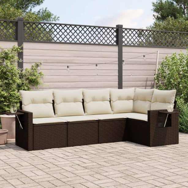 5-tlg. Garten-Sofagarnitur mit Kissen Schwarz Poly Rattan