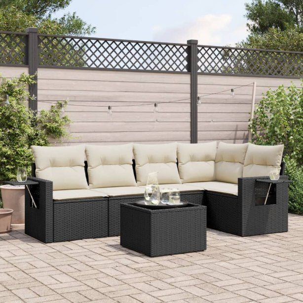 5-tlg. Garten-Sofagarnitur mit Kissen Schwarz Poly Rattan