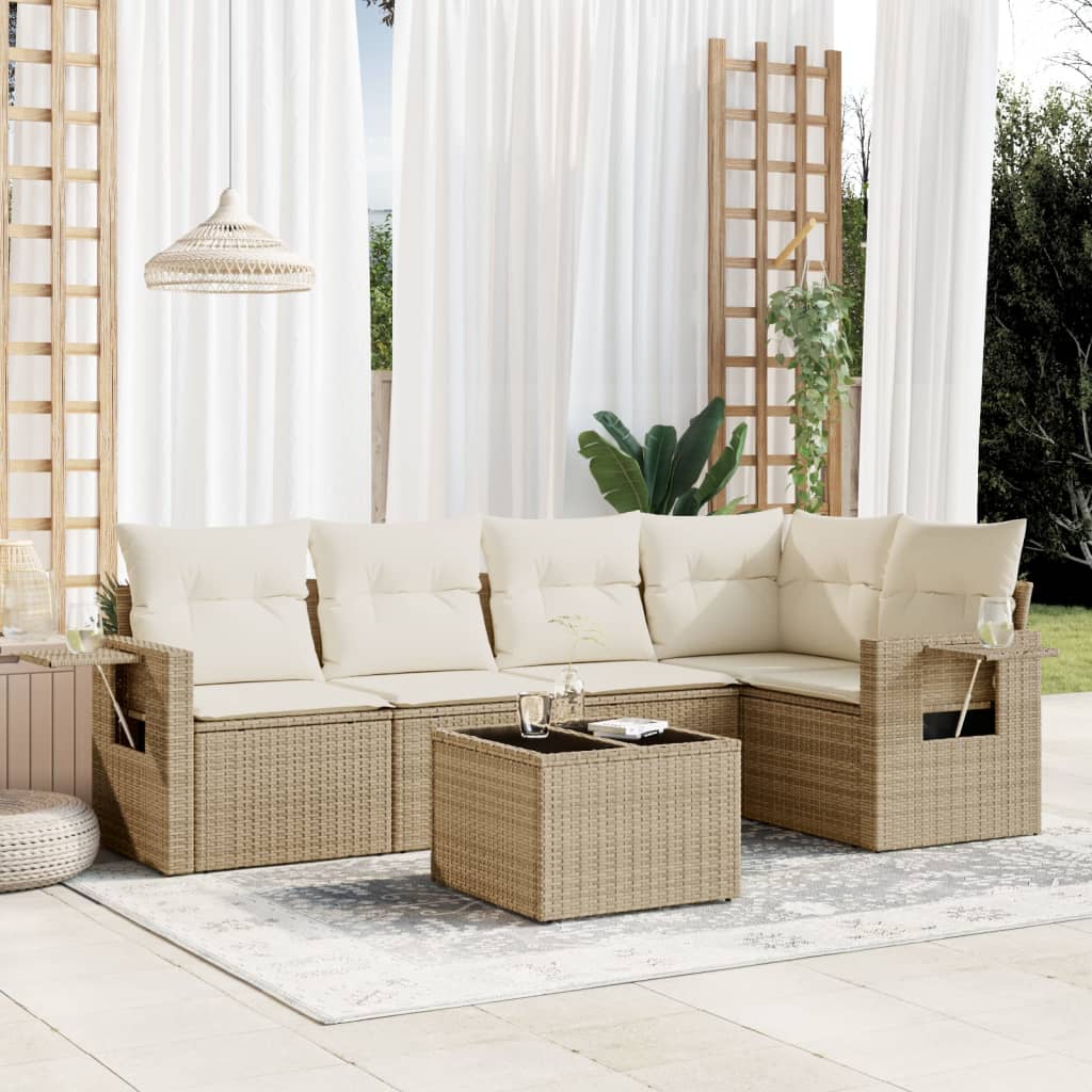 5-tlg. Garten-Sofagarnitur mit Kissen Schwarz Poly Rattan