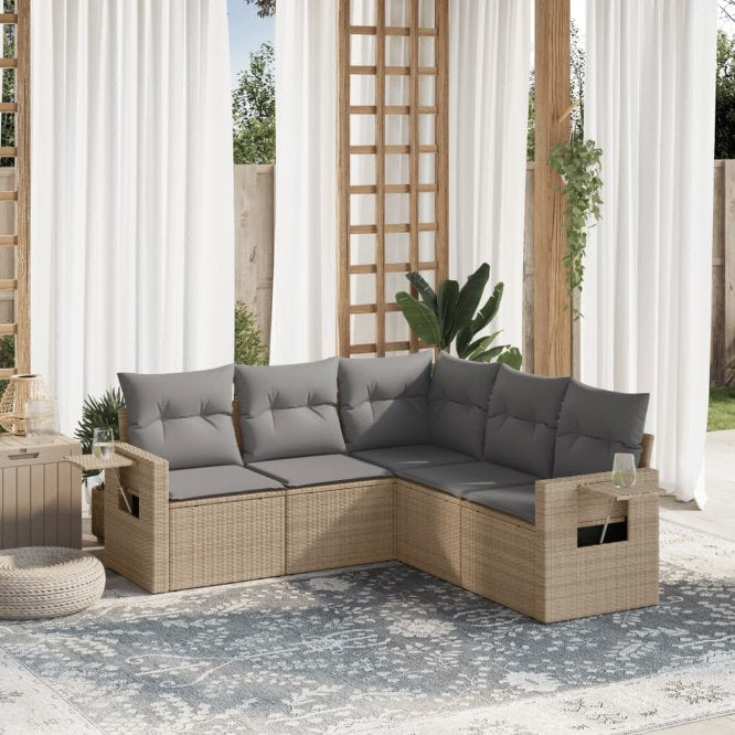 5-tlg. Garten-Sofagarnitur mit Kissen Schwarz Poly Rattan