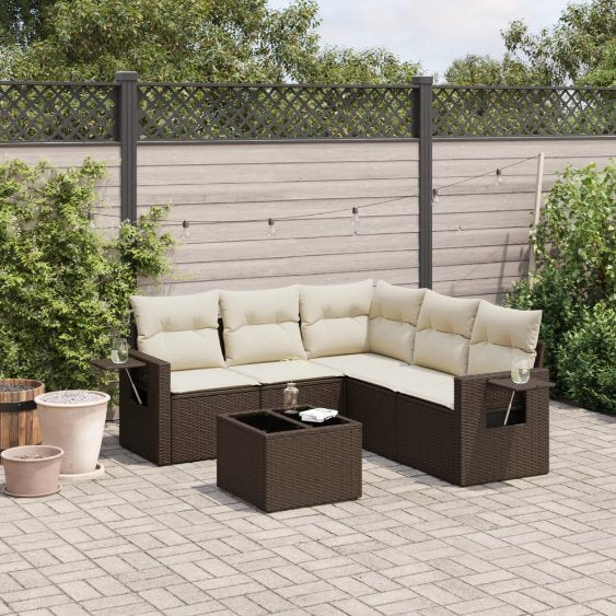 5-tlg. Garten-Sofagarnitur mit Kissen Schwarz Poly Rattan