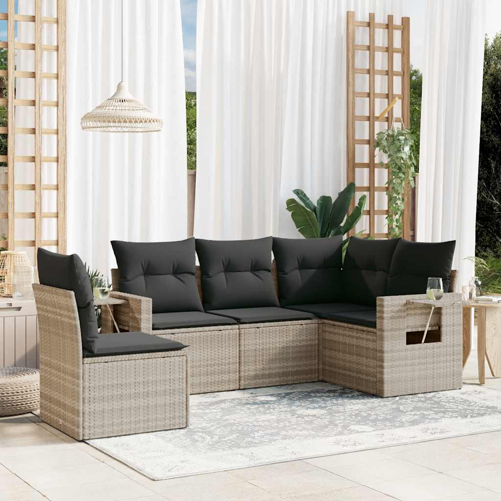 5-tlg. Garten-Sofagarnitur mit Kissen Schwarz Poly Rattan