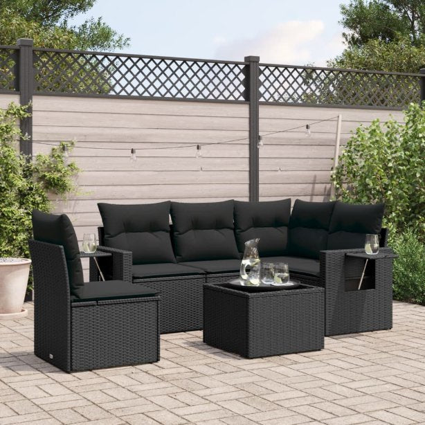 5-tlg. Garten-Sofagarnitur mit Kissen Schwarz Poly Rattan
