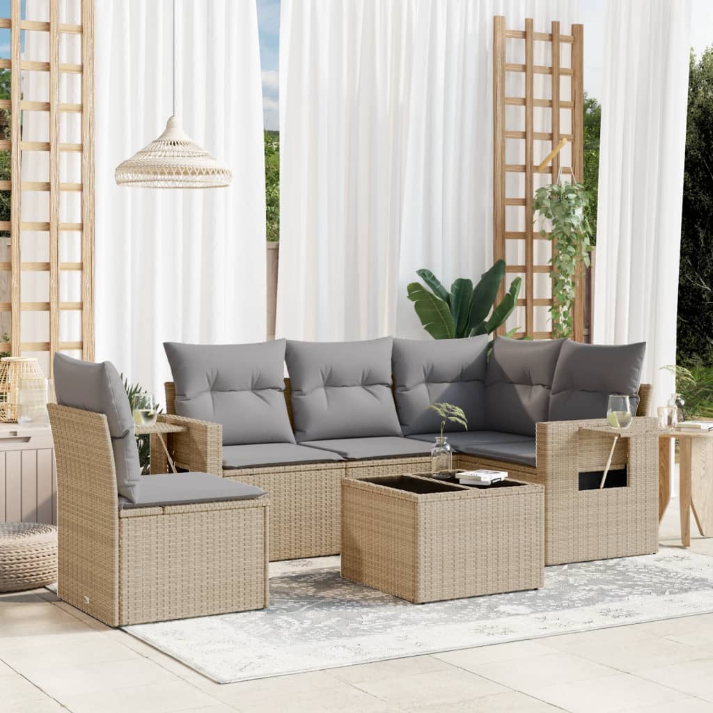 5-tlg. Garten-Sofagarnitur mit Kissen Schwarz Poly Rattan