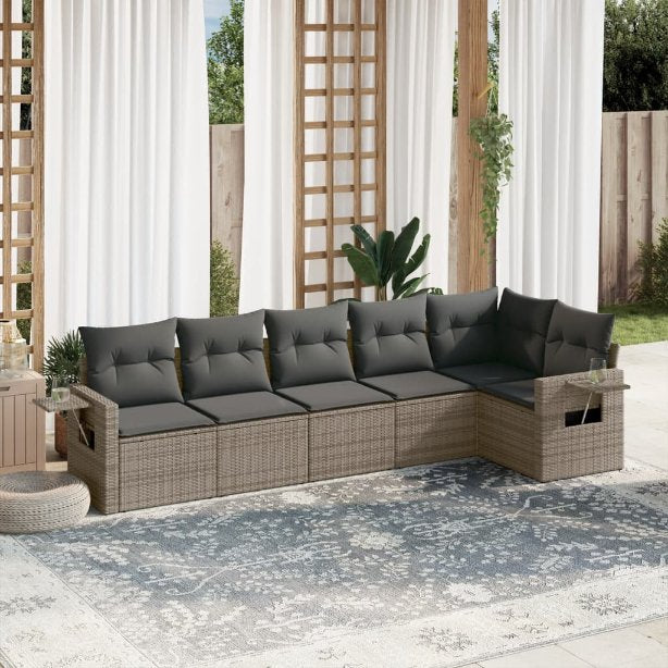 6-tlg. Garten-Sofagarnitur mit Kissen Schwarz Poly Rattan