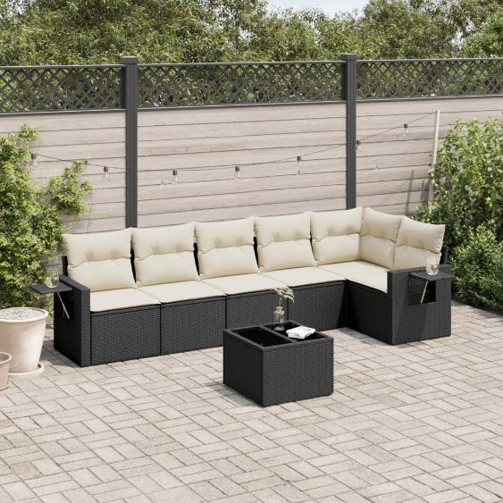 6-tlg. Garten-Sofagarnitur mit Kissen Schwarz Poly Rattan