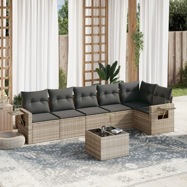 6-tlg. Garten-Sofagarnitur mit Kissen Schwarz Poly Rattan