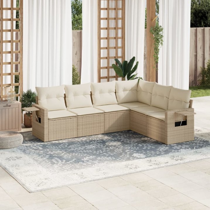 6-tlg. Garten-Sofagarnitur mit Kissen Schwarz Poly Rattan