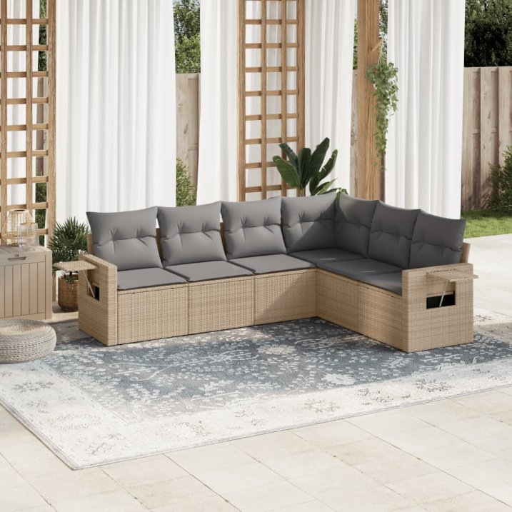 6-tlg. Garten-Sofagarnitur mit Kissen Schwarz Poly Rattan