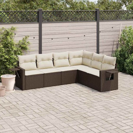 6-tlg. Garten-Sofagarnitur mit Kissen Schwarz Poly Rattan