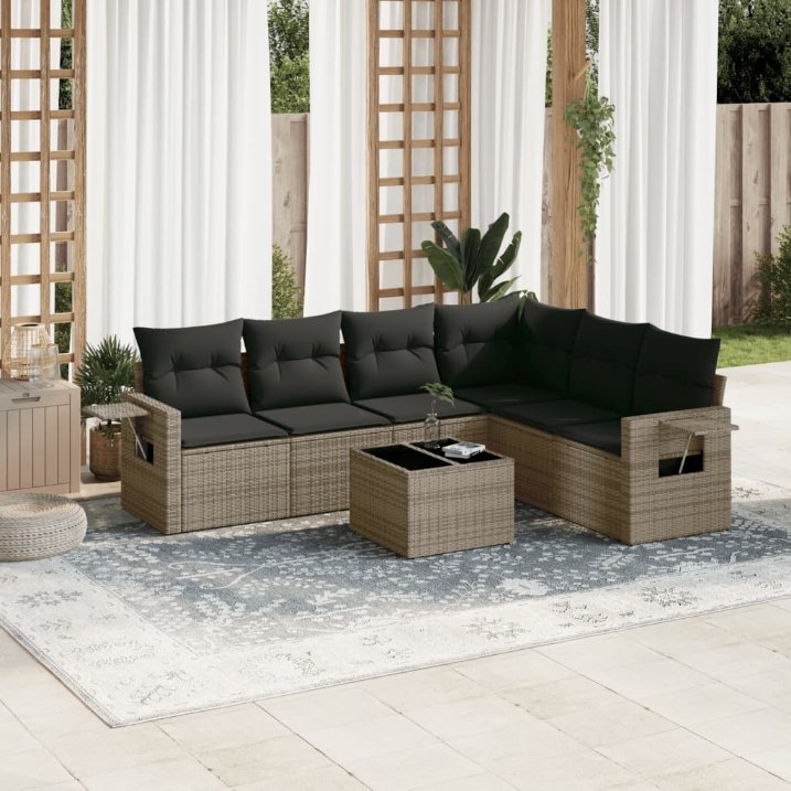 6-tlg. Garten-Sofagarnitur mit Kissen Schwarz Poly Rattan