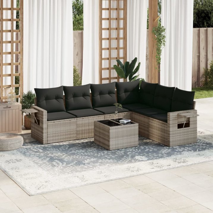 6-tlg. Garten-Sofagarnitur mit Kissen Schwarz Poly Rattan