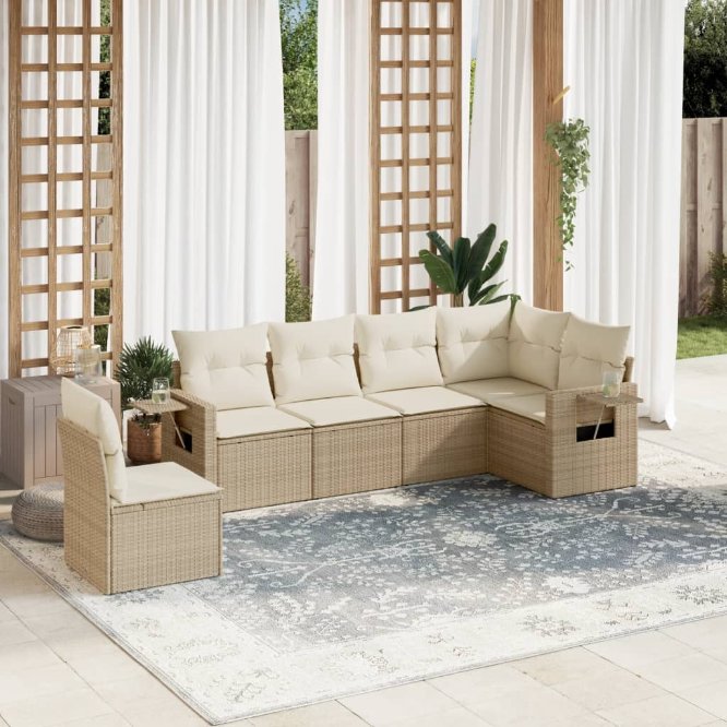 6-tlg. Garten-Sofagarnitur mit Kissen Schwarz Poly Rattan