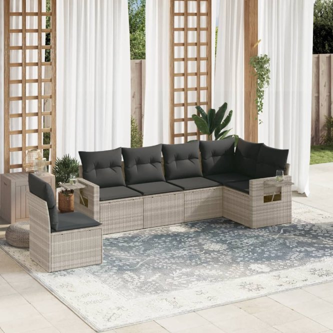 6-tlg. Garten-Sofagarnitur mit Kissen Schwarz Poly Rattan
