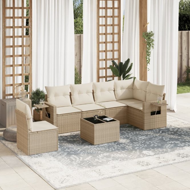 6-tlg. Garten-Sofagarnitur mit Kissen Schwarz Poly Rattan