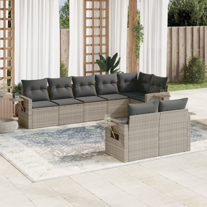 8-tlg. Garten-Sofagarnitur mit Kissen Schwarz Poly Rattan