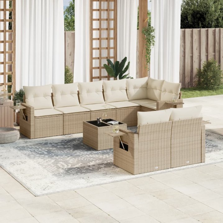 8-tlg. Garten-Sofagarnitur mit Kissen Schwarz Poly Rattan