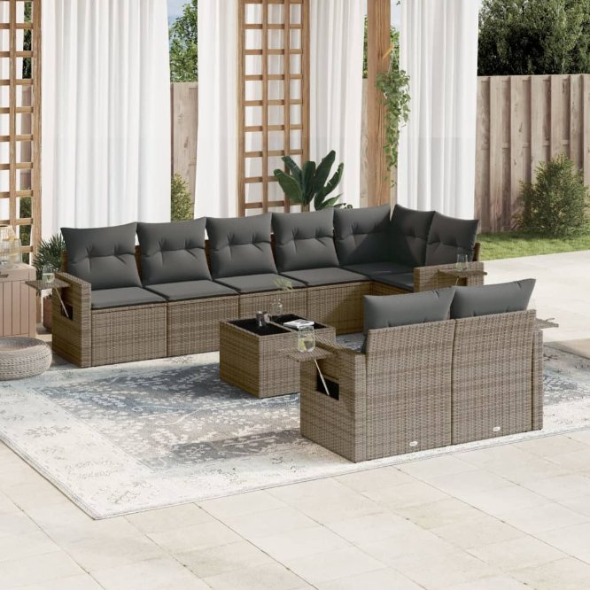 8-tlg. Garten-Sofagarnitur mit Kissen Schwarz Poly Rattan