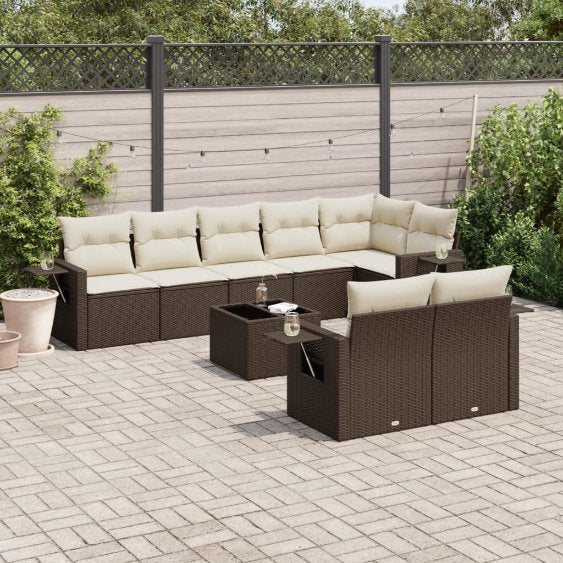 8-tlg. Garten-Sofagarnitur mit Kissen Schwarz Poly Rattan