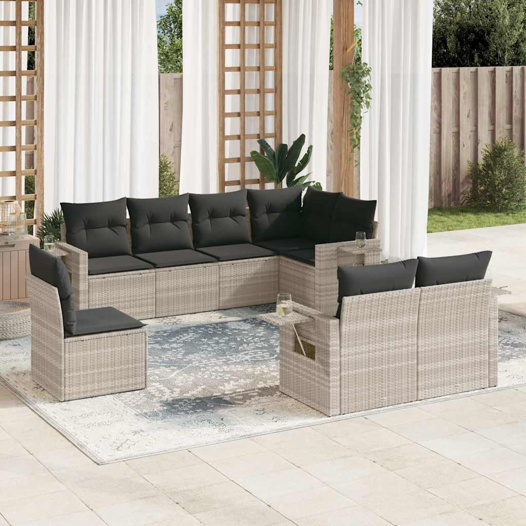 8-tlg. Garten-Sofagarnitur mit Kissen Schwarz Poly Rattan