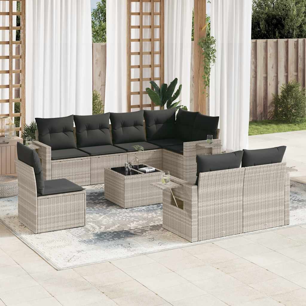 8-tlg. Garten-Sofagarnitur mit Kissen Schwarz Poly Rattan