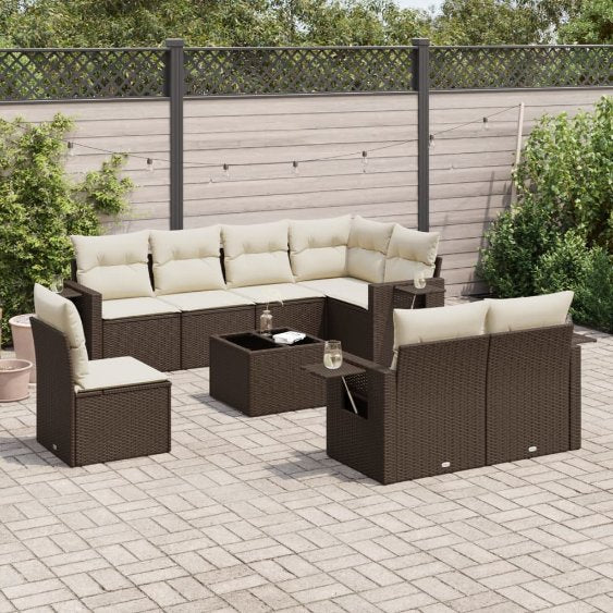 8-tlg. Garten-Sofagarnitur mit Kissen Schwarz Poly Rattan