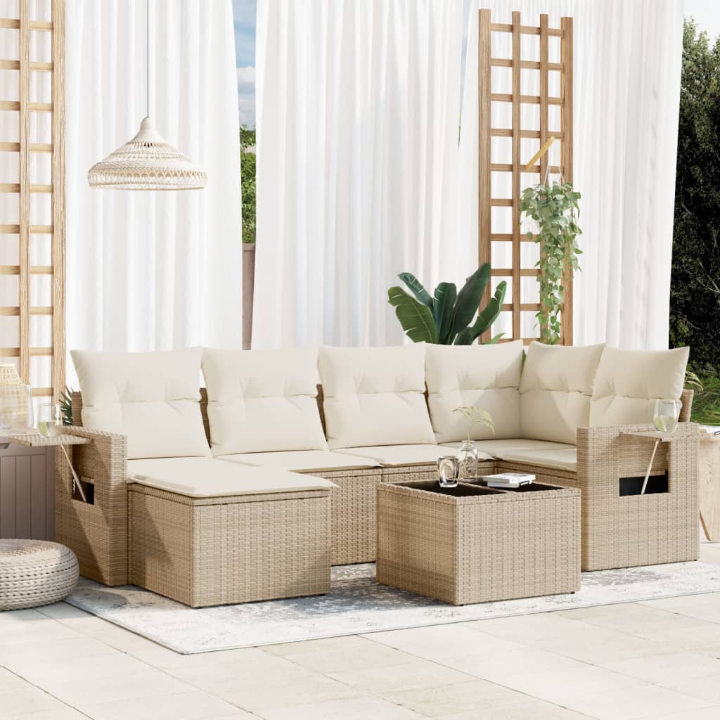 6-tlg. Garten-Sofagarnitur mit Kissen Schwarz Poly Rattan