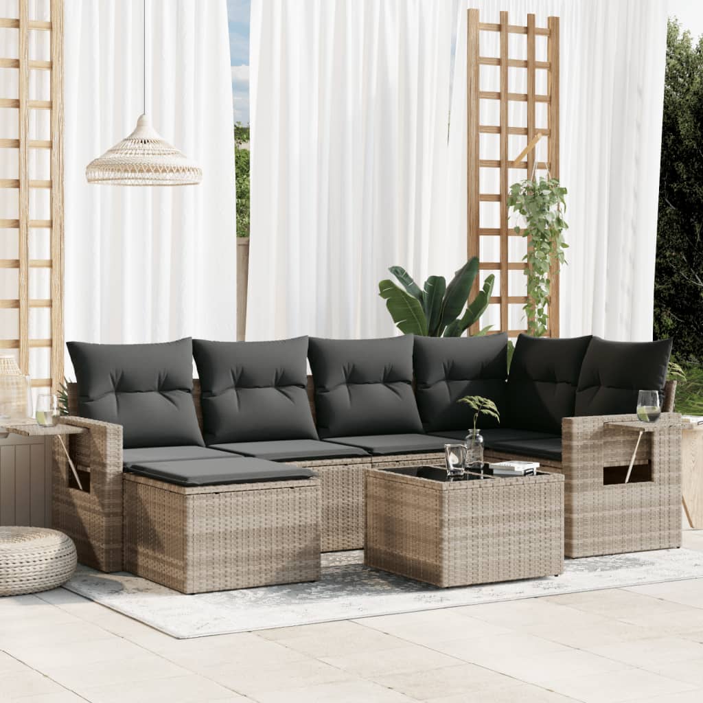 6-tlg. Garten-Sofagarnitur mit Kissen Schwarz Poly Rattan