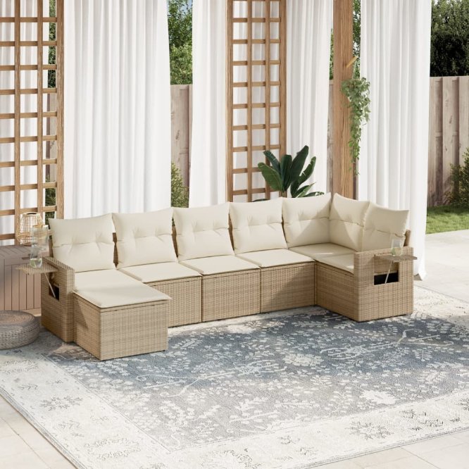7-tlg. Garten-Sofagarnitur mit Kissen Schwarz Poly Rattan
