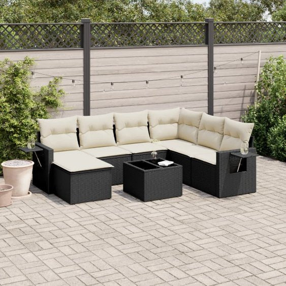 7-tlg. Garten-Sofagarnitur mit Kissen Schwarz Poly Rattan