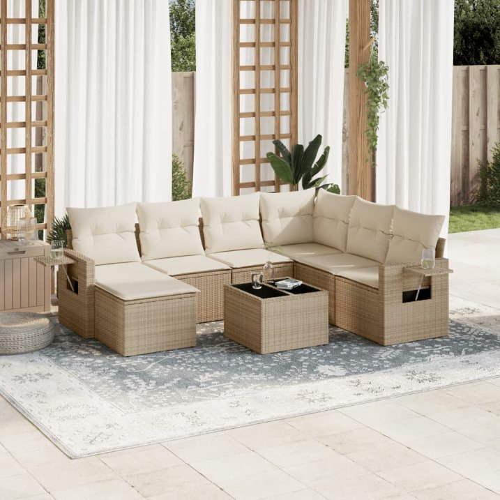 7-tlg. Garten-Sofagarnitur mit Kissen Schwarz Poly Rattan