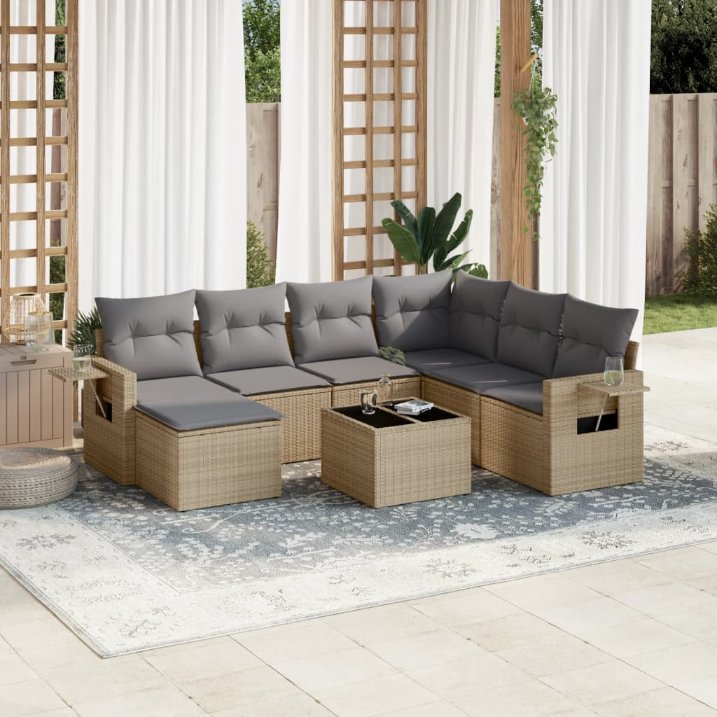 7-tlg. Garten-Sofagarnitur mit Kissen Schwarz Poly Rattan
