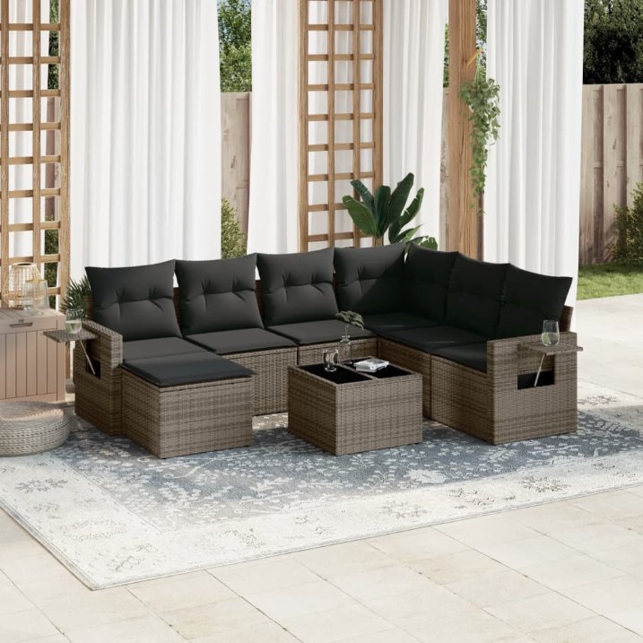 7-tlg. Garten-Sofagarnitur mit Kissen Schwarz Poly Rattan