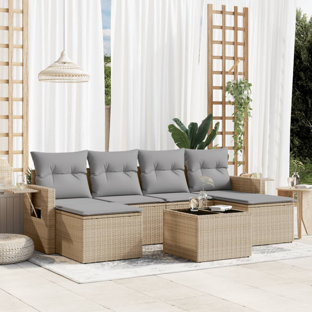 6-tlg. Garten-Sofagarnitur mit Kissen Schwarz Poly Rattan