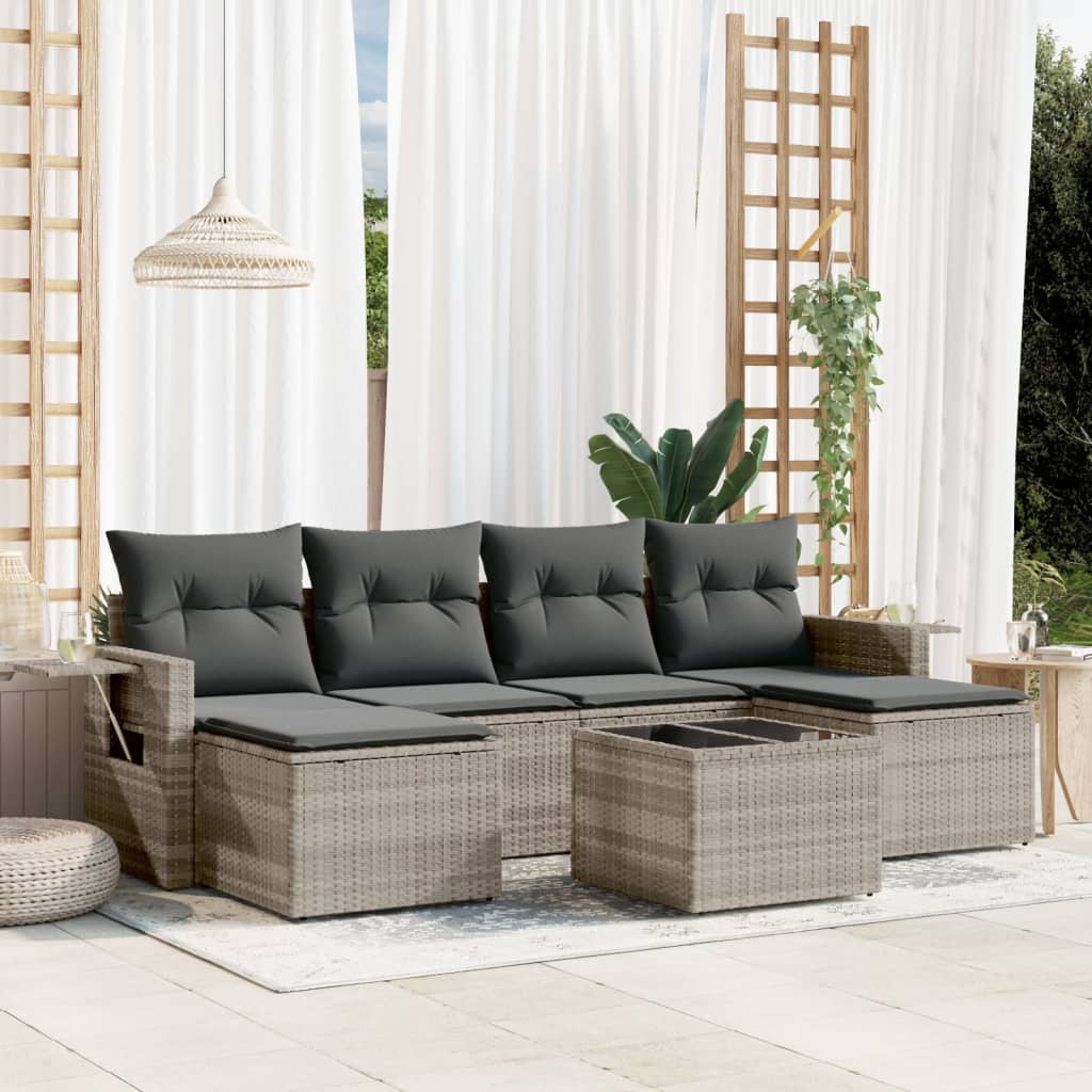 6-tlg. Garten-Sofagarnitur mit Kissen Schwarz Poly Rattan