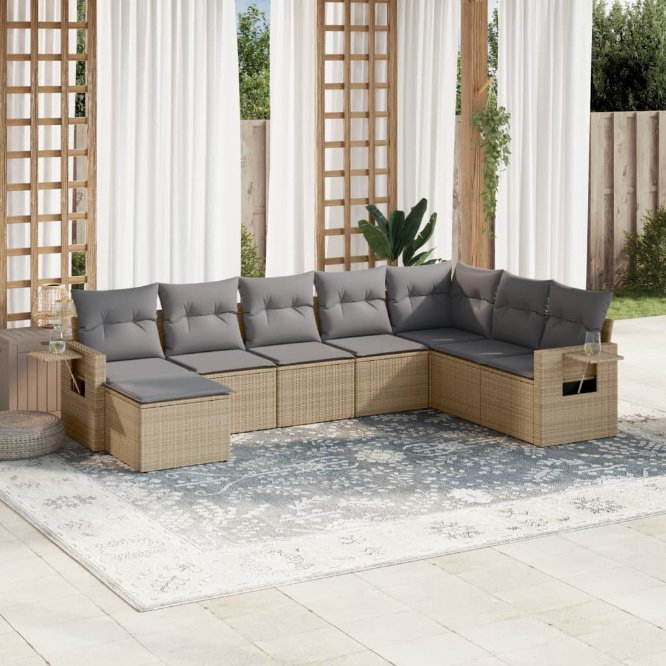 8-tlg. Garten-Sofagarnitur mit Kissen Schwarz Poly Rattan