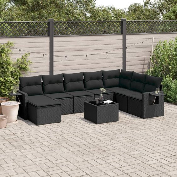 8-tlg. Garten-Sofagarnitur mit Kissen Schwarz Poly Rattan