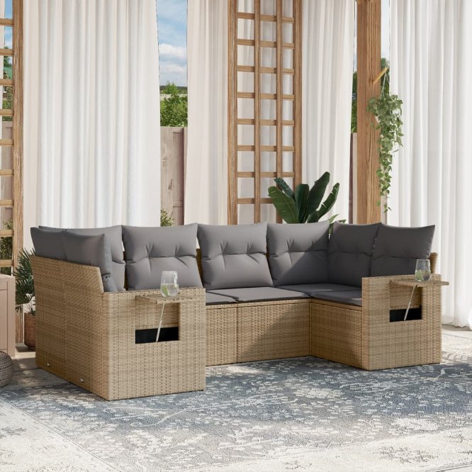 6-tlg. Garten-Sofagarnitur mit Kissen Schwarz Poly Rattan