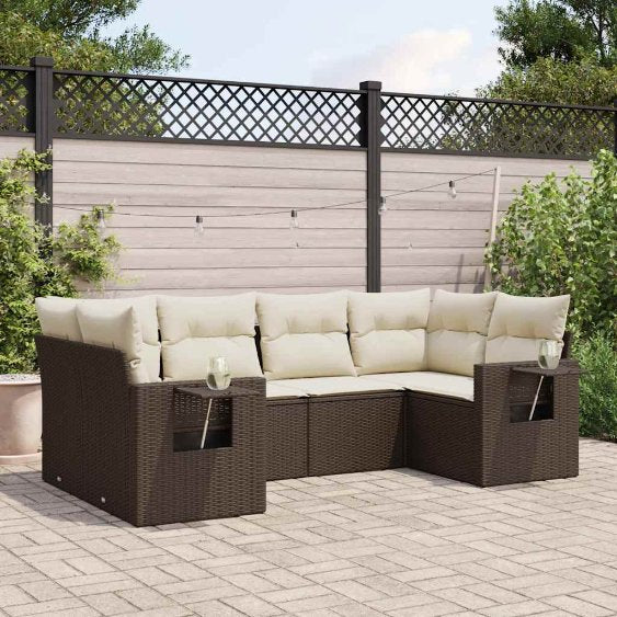 6-tlg. Garten-Sofagarnitur mit Kissen Schwarz Poly Rattan