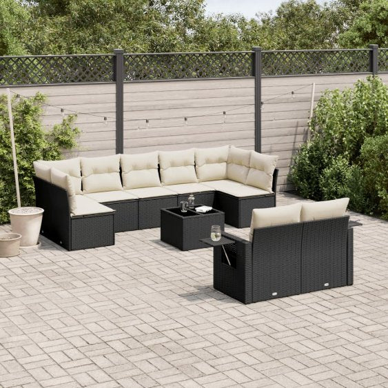9-tlg. Garten-Sofagarnitur mit Kissen Schwarz Poly Rattan