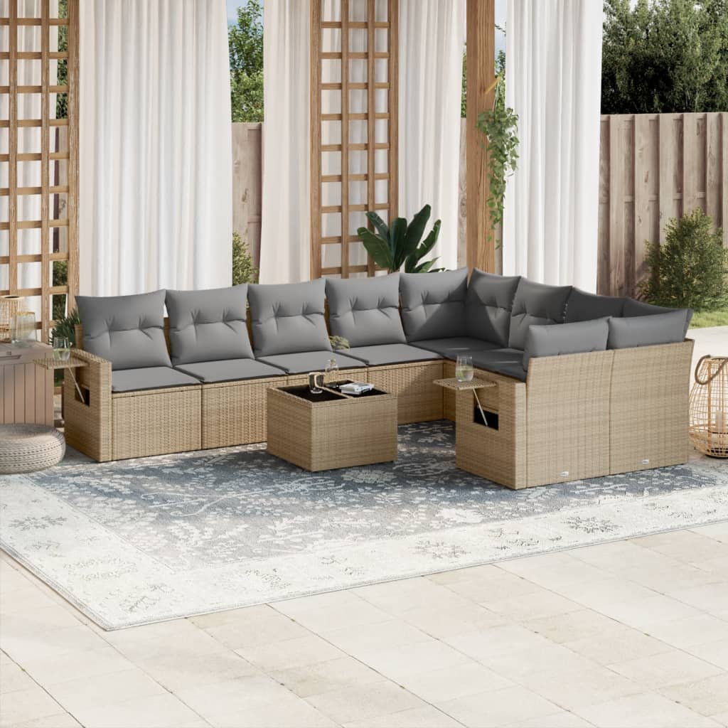 9-tlg. Garten-Sofagarnitur mit Kissen Schwarz Poly Rattan